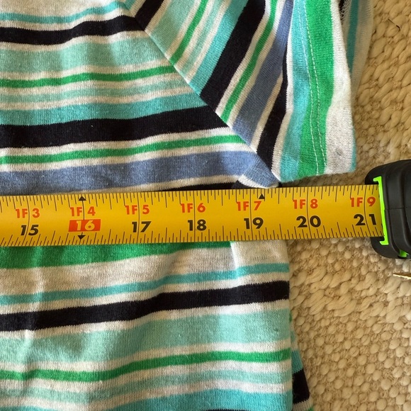 EUC Talbots Striped V-Neck Linen Blend Top SZ L Blue Green and White - Picture 6 of 7